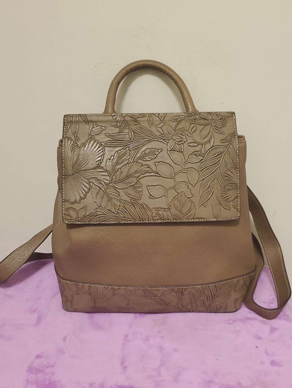 Embossed Floral Taupe Women's Backpack